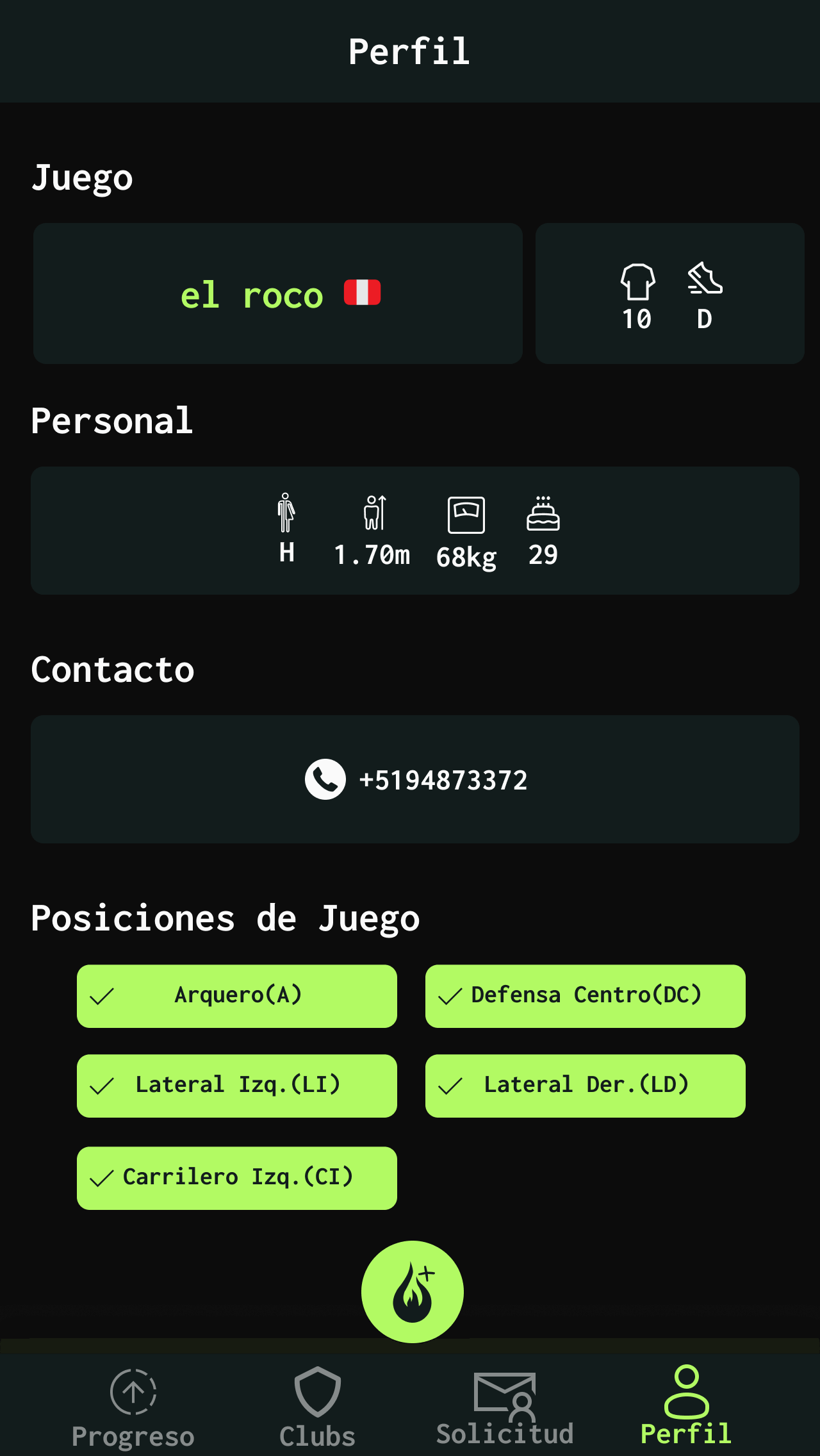 Adrenalina App - Perfil de Jugador